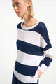 Joseph Ribkoff Cotton Stripe Print Crewneck Sweater  261635  Vanilla/Indigo