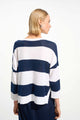 Joseph Ribkoff Cotton Stripe Print Crewneck Sweater  261635  Vanilla/Indigo