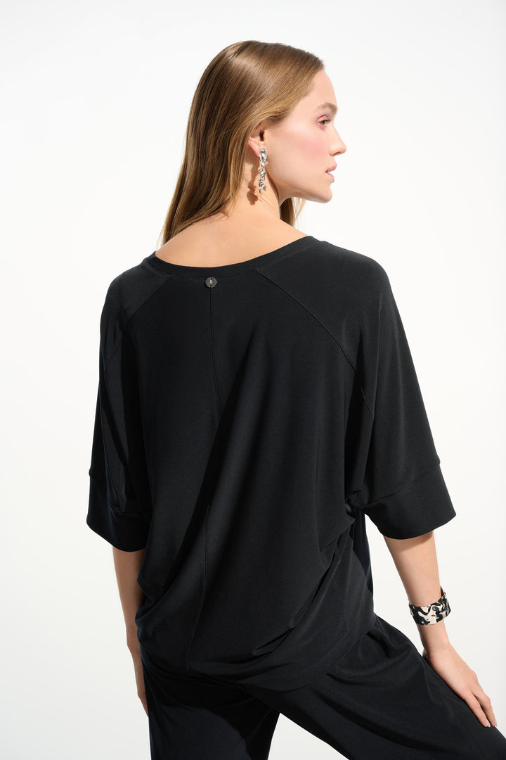 Joseph Ribkoff Silky Knit Boxy Top with V-Neck  261641  Black