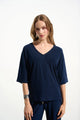 Joseph Ribkoff Silky Knit Boxy Top with V-Neck  261641  Indigo