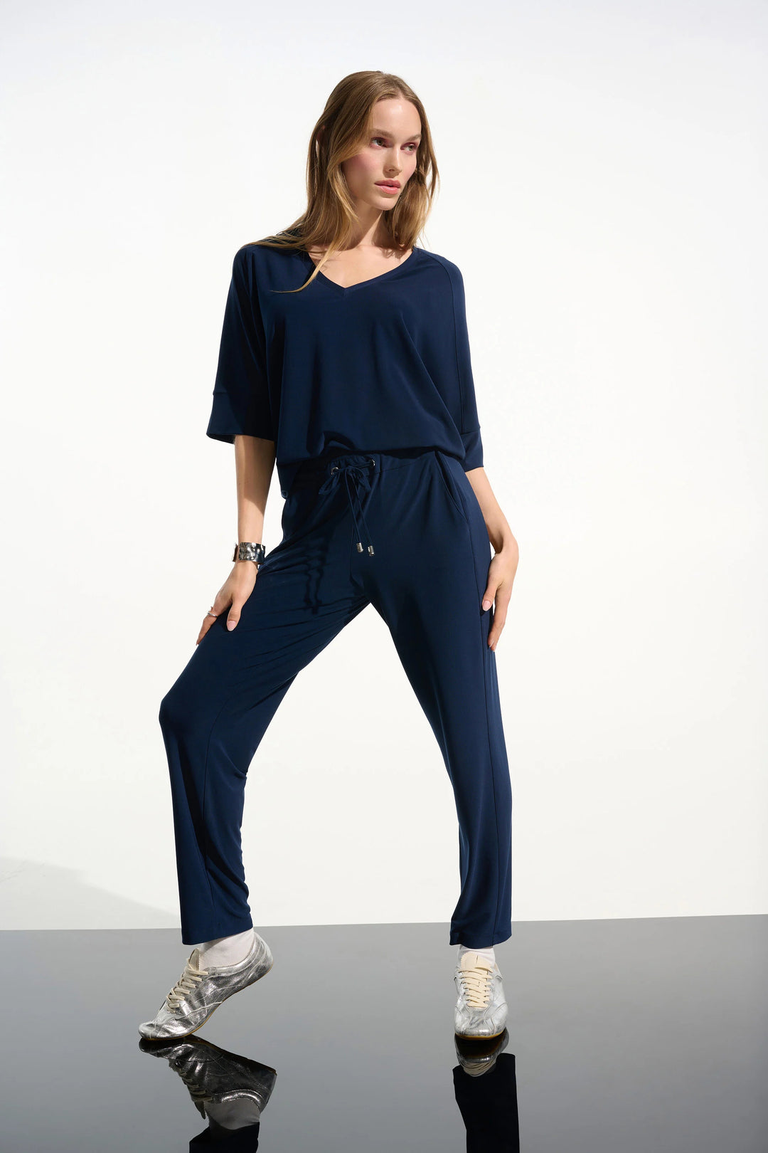 Joseph Ribkoff Silky Knit Boxy Top with V-Neck  261641  Indigo