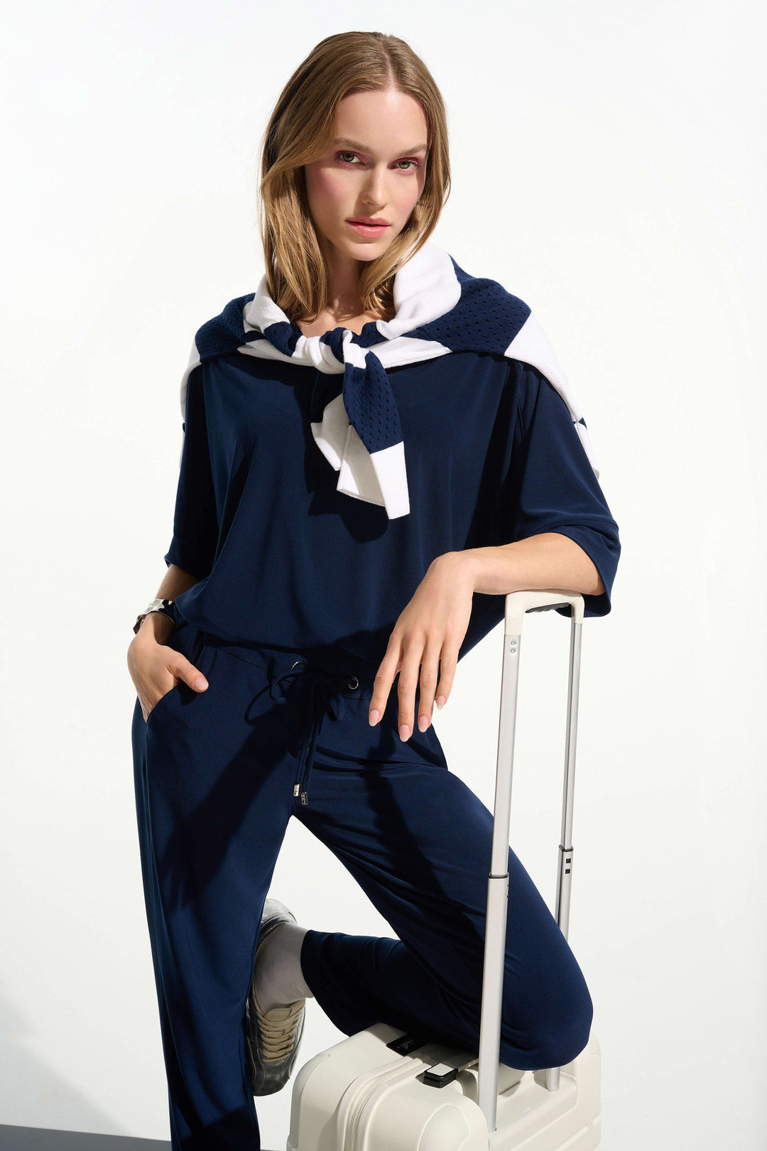 Joseph Ribkoff Boxy Top with V-Neck  261641  Indigo