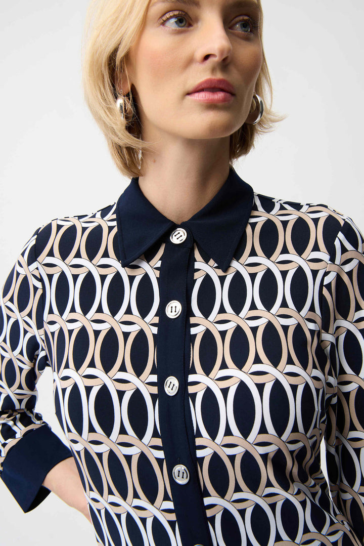 Joseph Ribkoff A-Line Shirt Dress  261903  Midnight Blue/Multi
