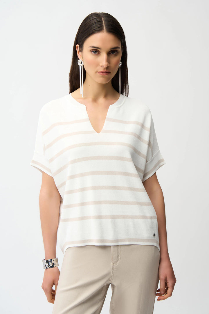 Joseph Ribkoff Short Sleeve V-Neck Sweater  261921  Vanilla/Moonstone