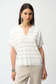 Joseph Ribkoff Short Sleeve V-Neck Sweater  261921  Vanilla/Moonstone