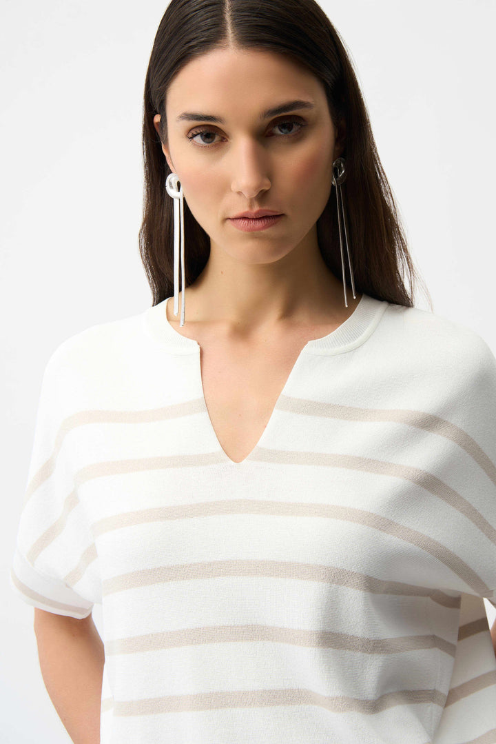 Joseph Ribkoff Short Sleeve V-Neck Sweater  261921  Vanilla/Moonstone