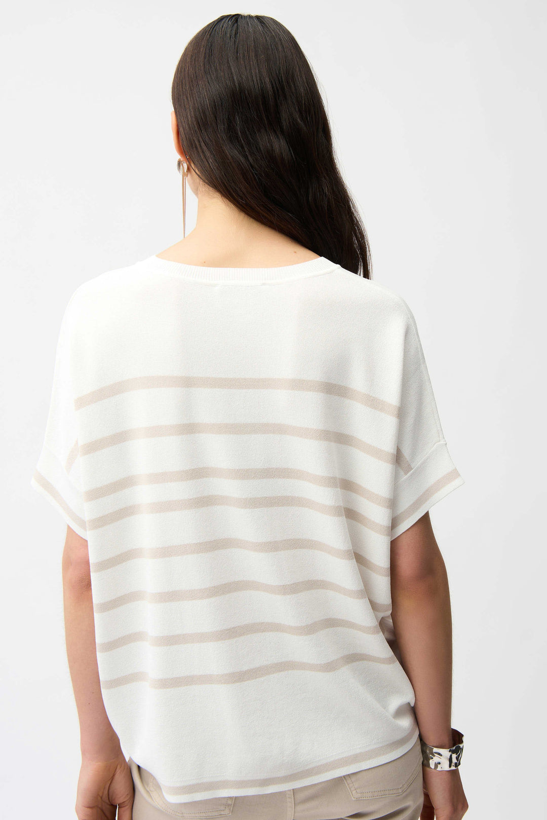 Joseph Ribkoff Short Sleeve V-Neck Sweater  261921  Vanilla/Moonstone