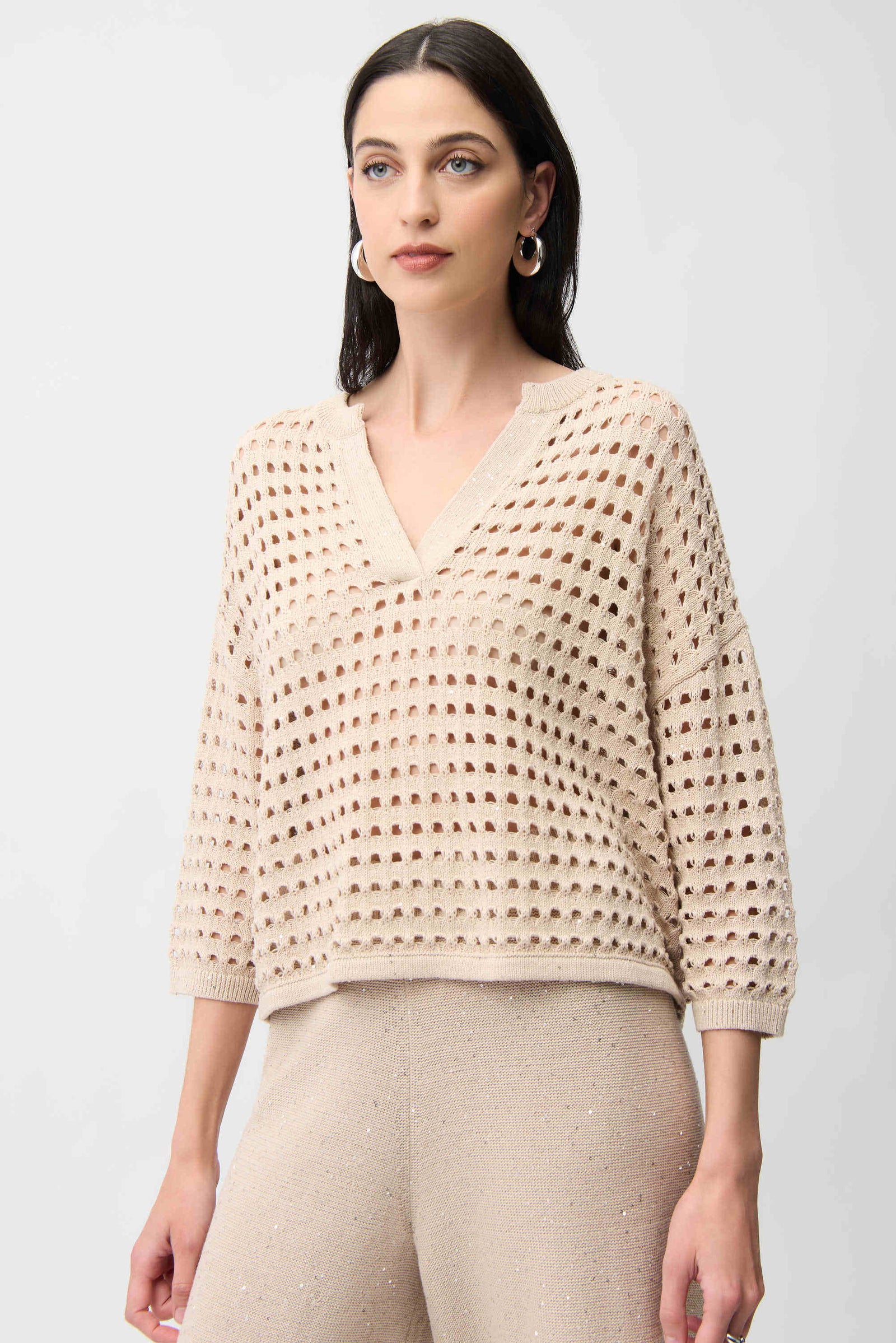 Joseph Ribkoff Open Stitch Boxy Sweater  261925  Parchment