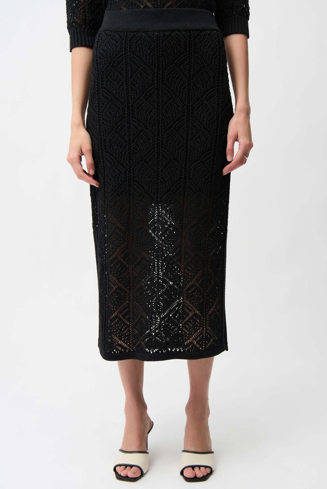 Joseph Ribkoff Cotton Blend Open Stitch Pencil Skirt 261928 Black