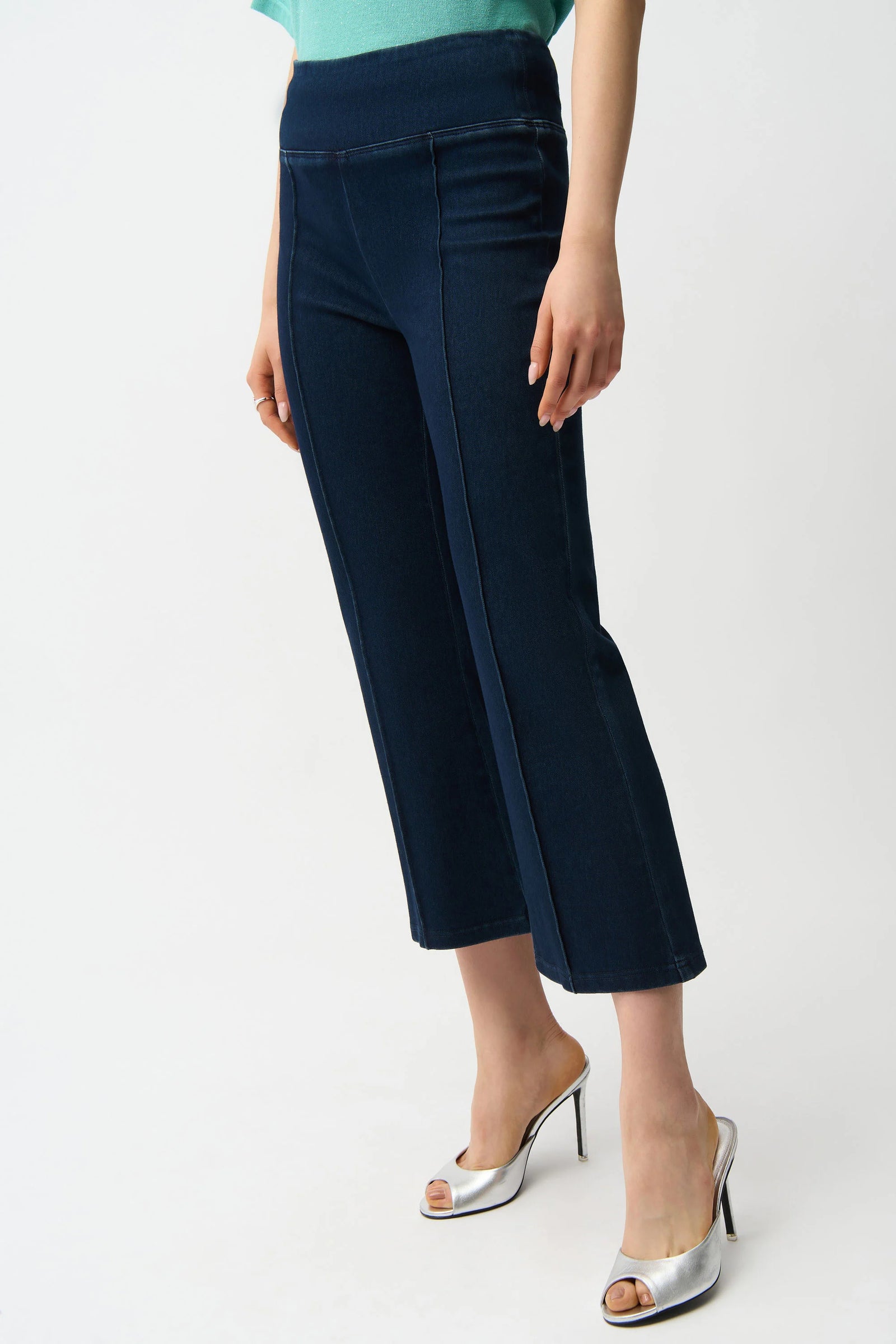 Joseph Ribkoff Knit Denim Cropped Flare Pant  261953  Dark Denim Blue