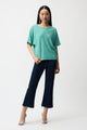 Joseph Ribkoff Knit Denim Cropped Flare Pant  261953  Dark Denim Blue