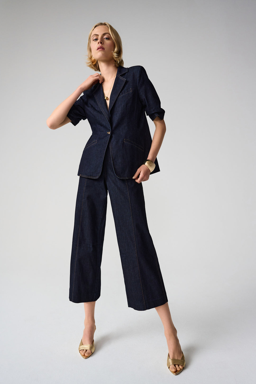 Joseph Ribkoff Culotte Jeans with Exposed Zipper  261955  Dark Denim Blue