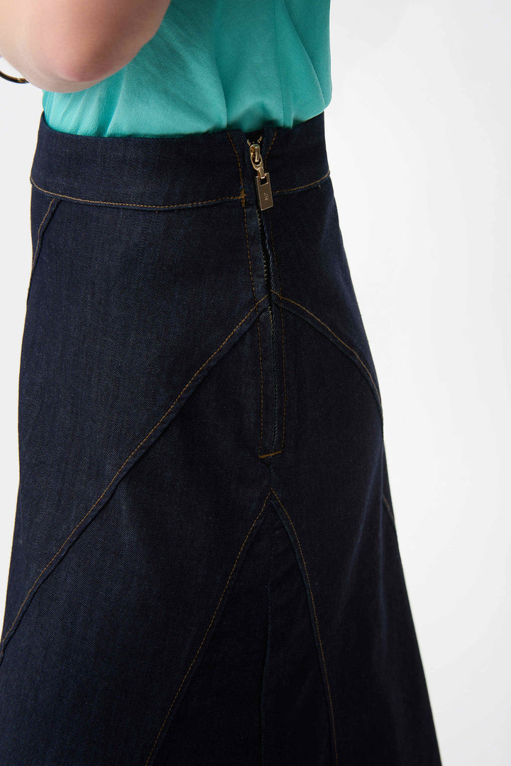 Joseph Ribkoff Denim Flare Skirt With Exposed Zipper 261969 Dark Denim