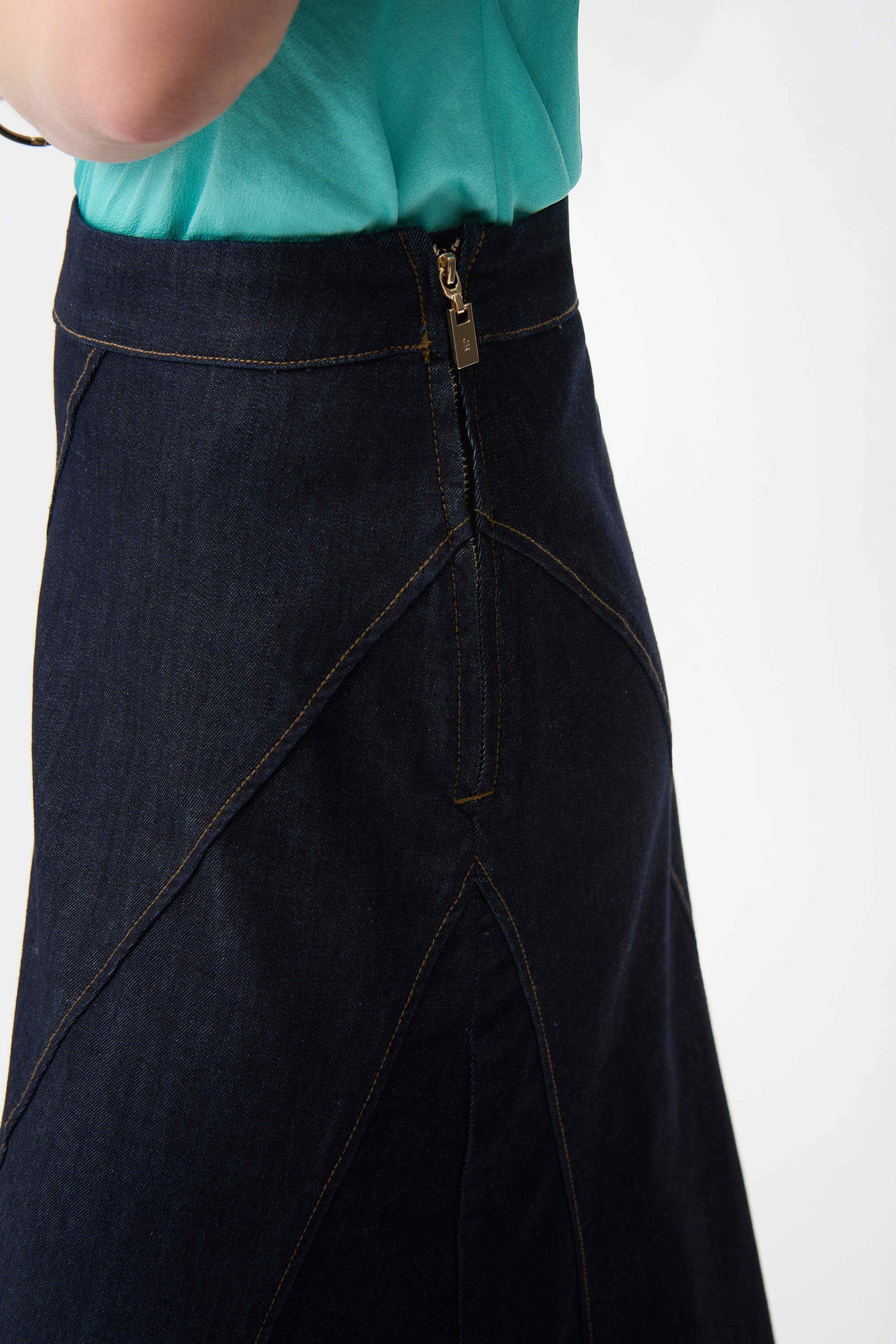 Joseph Ribkoff Denim Flare Skirt With Exposed Zipper 261969 Dark Denim