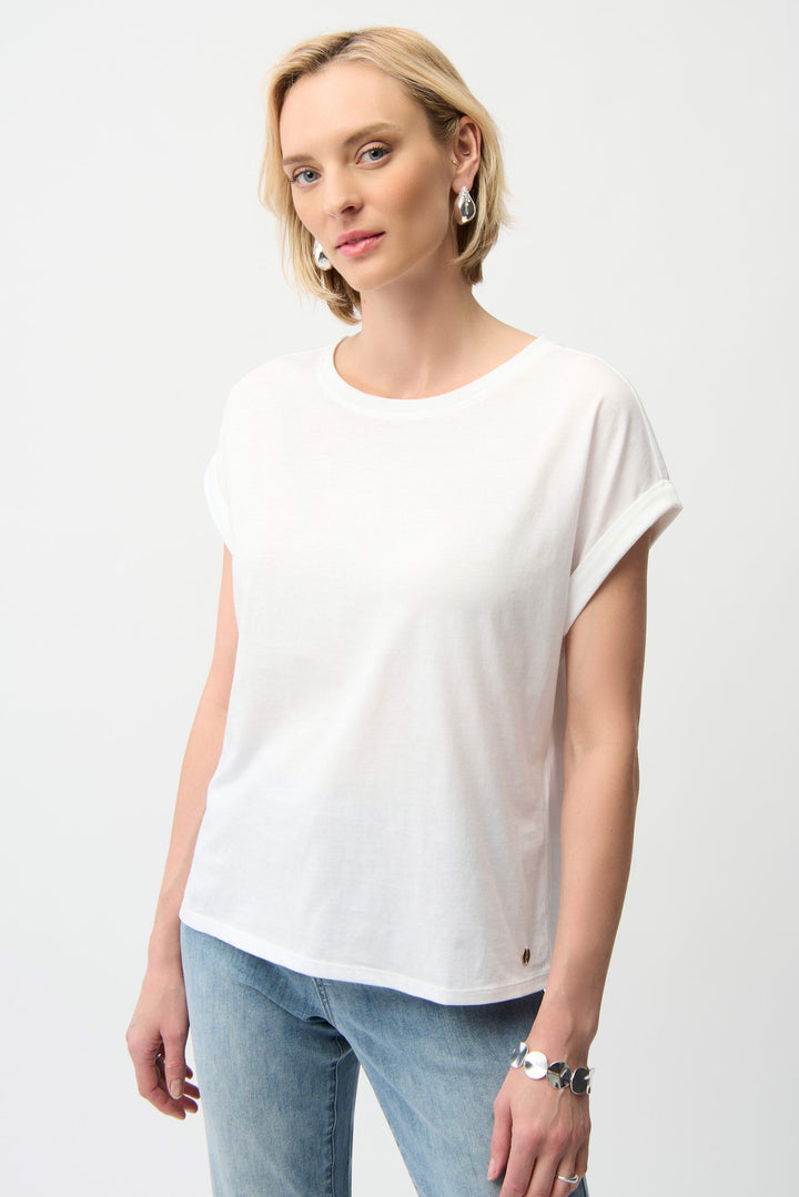 Joseph Ribkoff Cotton Boxy Crew Neck Tee  261999  Vanilla