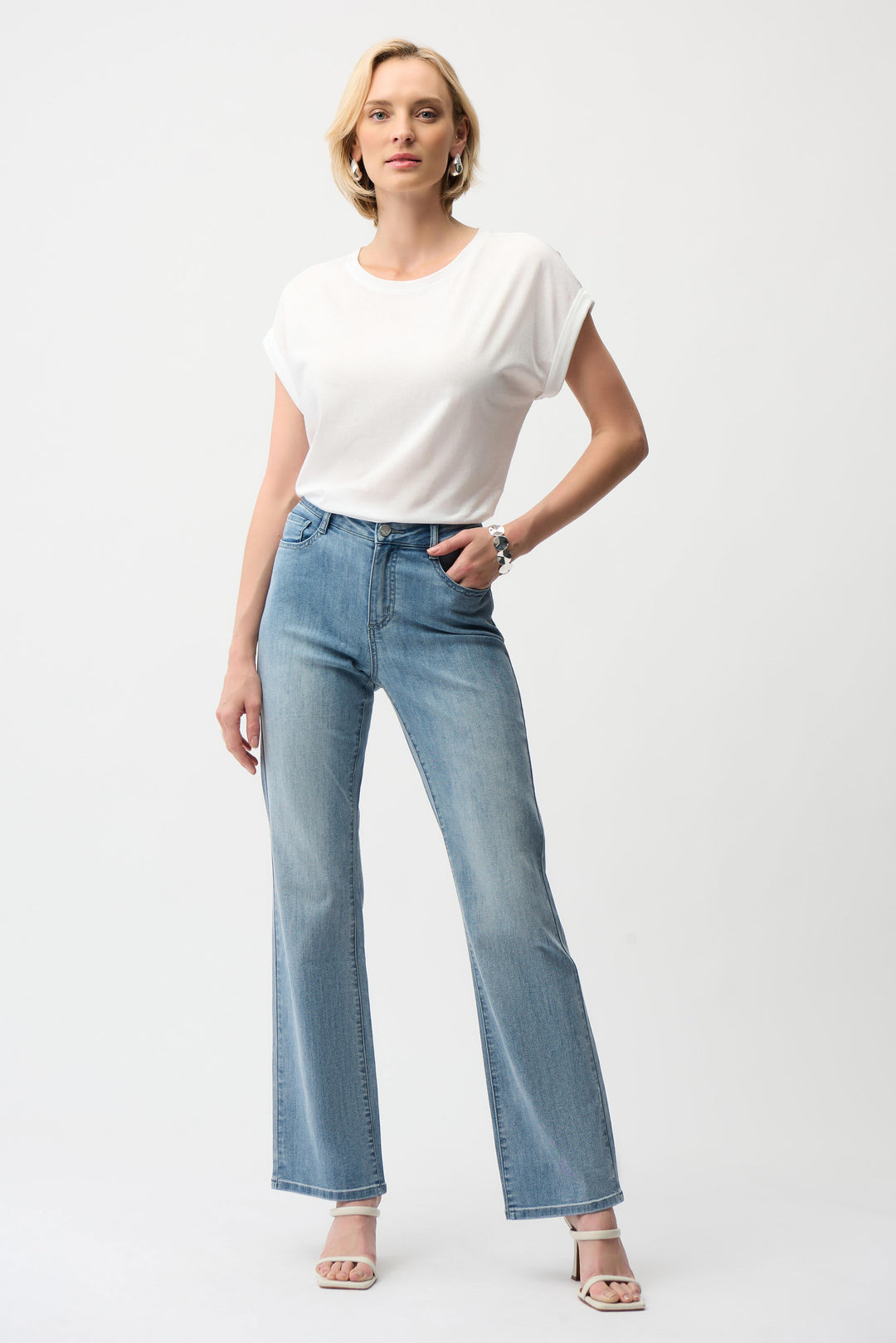 Joseph Ribkoff Cotton Boxy Crew Neck Tee  261999  Vanilla