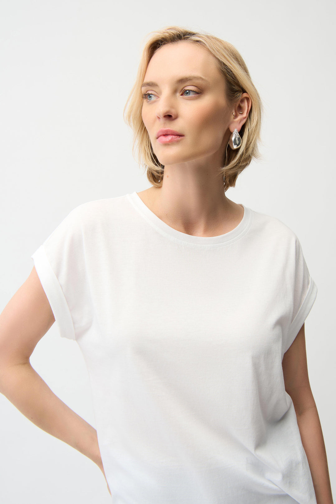 Joseph Ribkoff Cotton Boxy Crew Neck Tee  261999  Vanilla