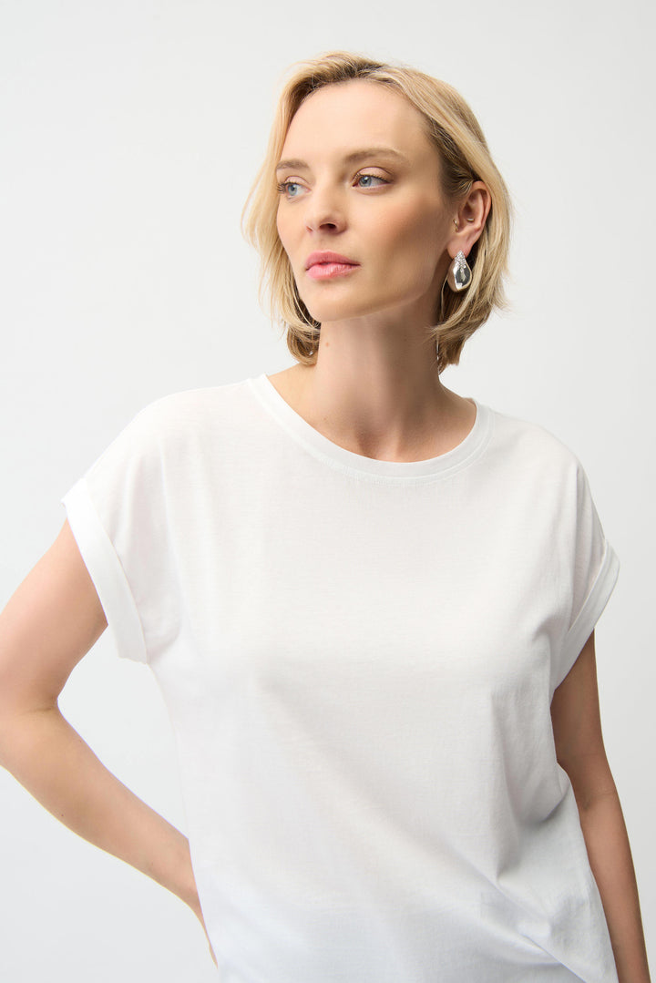 Joseph Ribkoff Cotton Boxy Crew Neck Tee  261999  Vanilla