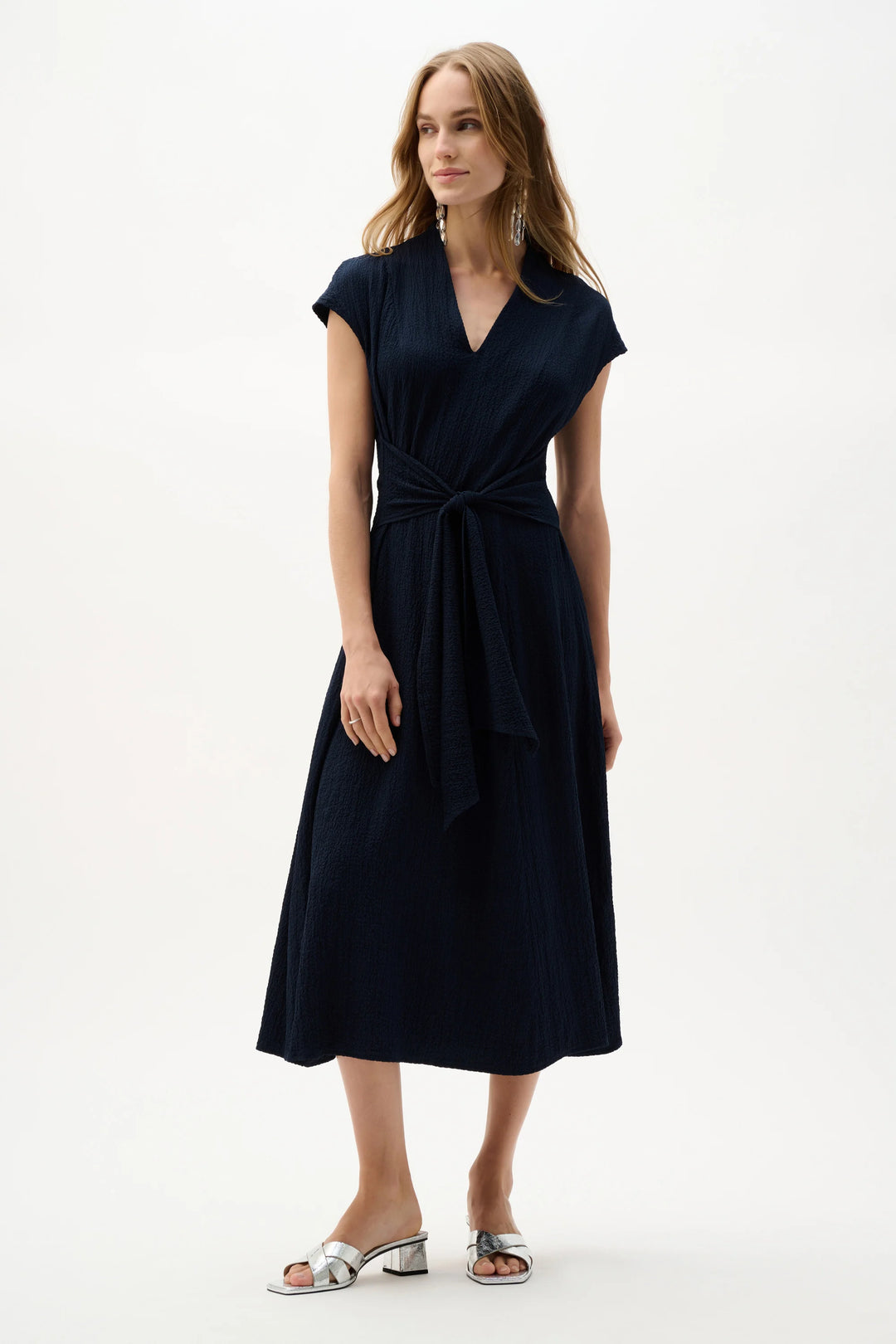 Joseph Ribkoff Seersucker Fit and Flare Dress 262026  Midnight Blue