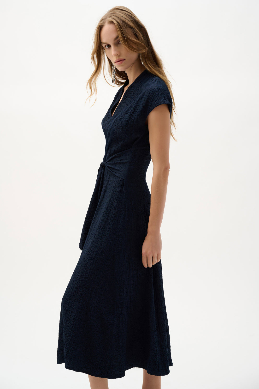 Joseph Ribkoff Seersucker Fit and Flare Dress 262026  Midnight Blue