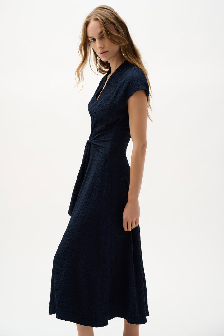 Joseph Ribkoff Seersucker Fit and Flare Dress 262026  Midnight Blue
