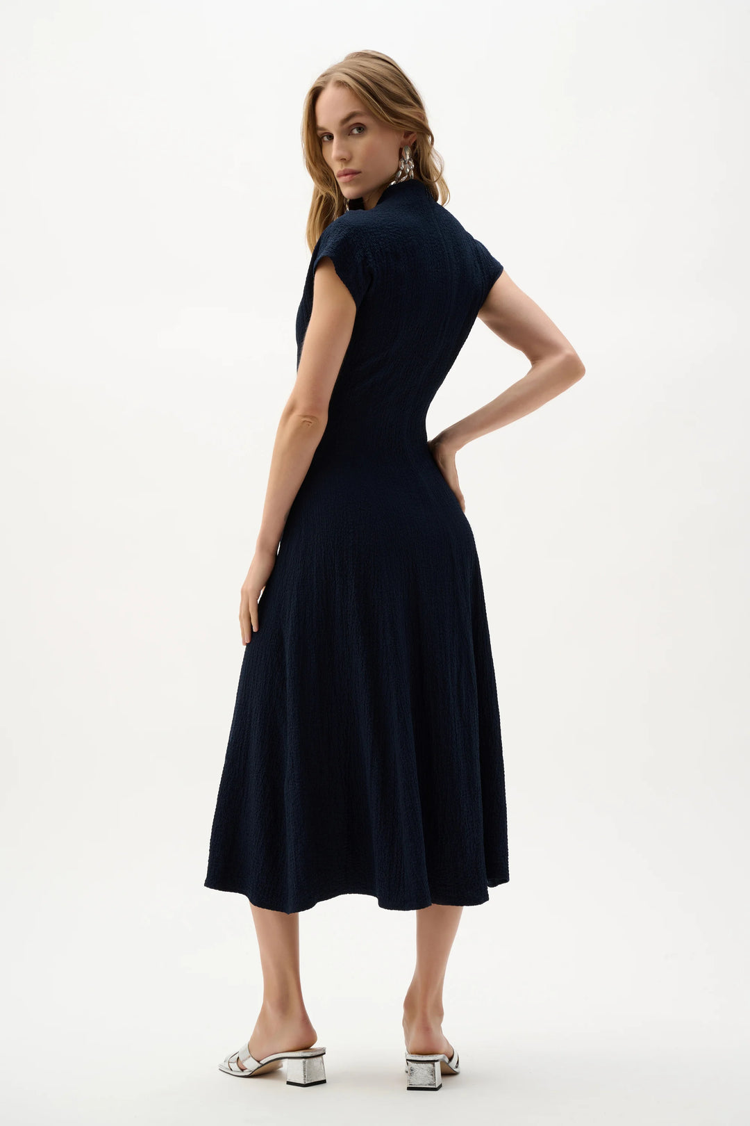 Joseph Ribkoff Seersucker Fit and Flare Dress 262026  Midnight Blue