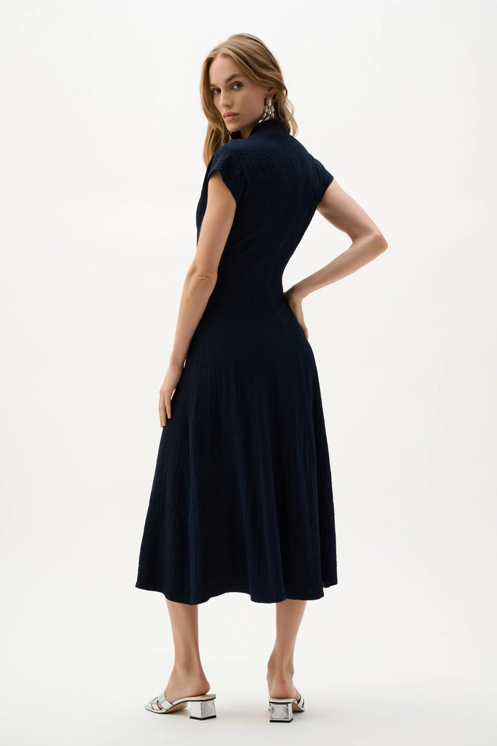 Joseph Ribkoff Seersucker Fit and Flare Dress 262026  Midnight Blue