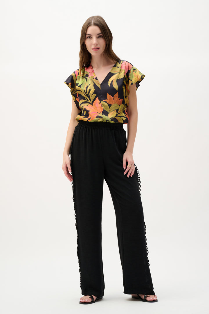 Joseph Ribkoff Print Top with Butterfly Sleeves  262087  Black Multi