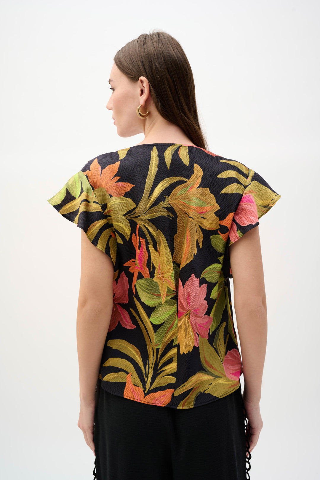 Joseph Ribkoff Print Top with Butterfly Sleeves  262087  Black Multi