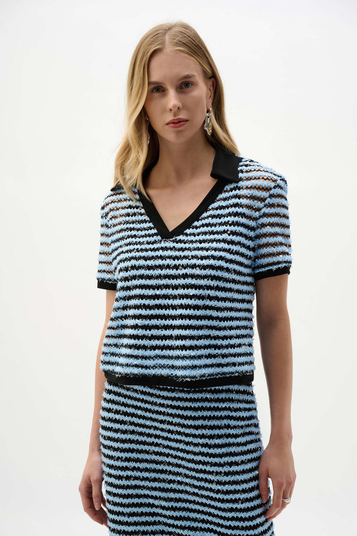 Joseph Ribkoff Boxy Top with Polo Collar  262147   Blue/Black