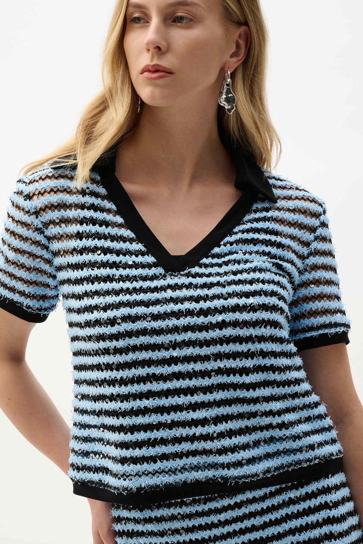Joseph Ribkoff Boxy Top with Polo Collar  262147   Blue/Black