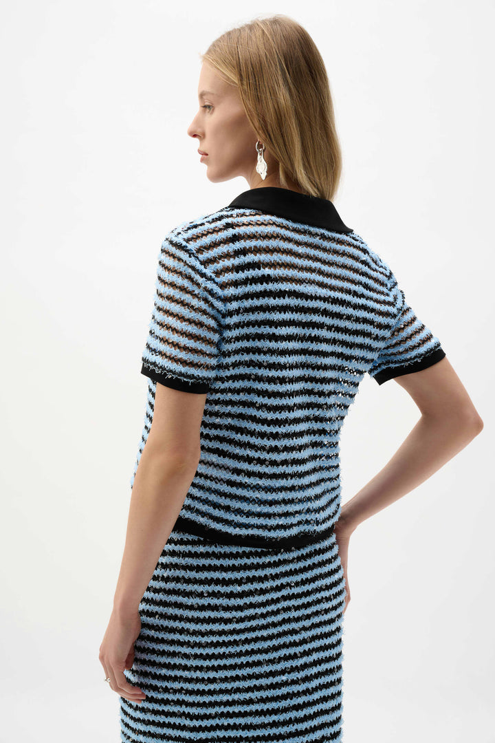 Joseph Ribkoff Boxy Top with Polo Collar  262147   Blue/Black
