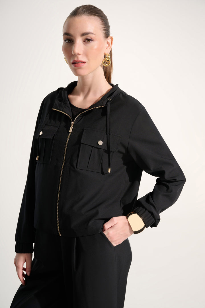Joseph Ribkoff Hooded Boxy Utility Jacket  262621  Black