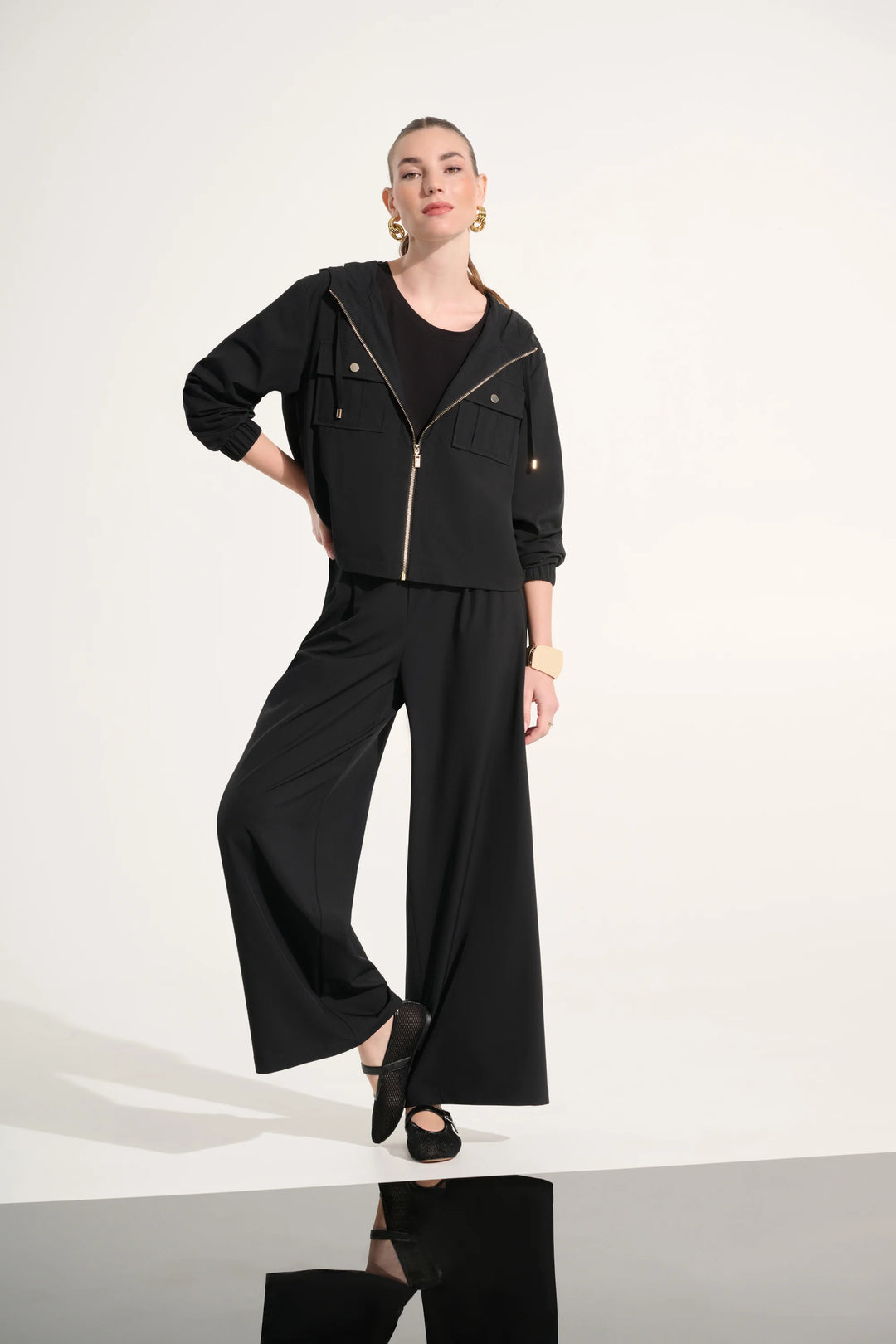 Joseph Ribkoff Hooded Boxy Utility Jacket  262621  Black