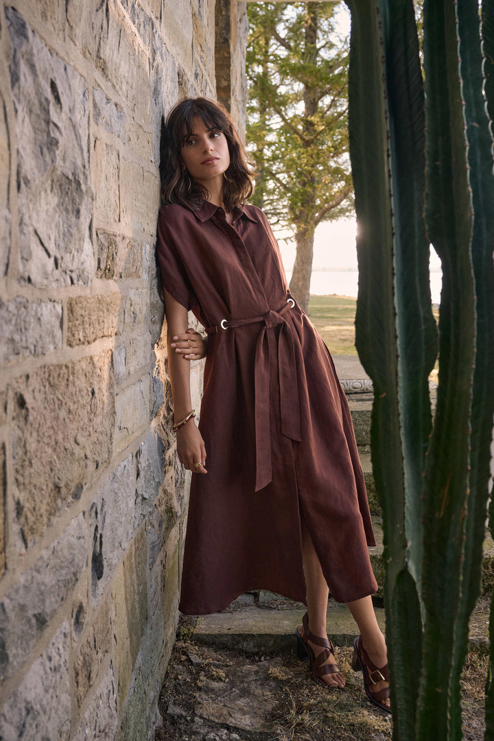 Joseph Ribkoff Fit and Flare Shirt Dress  262907  Mahogany