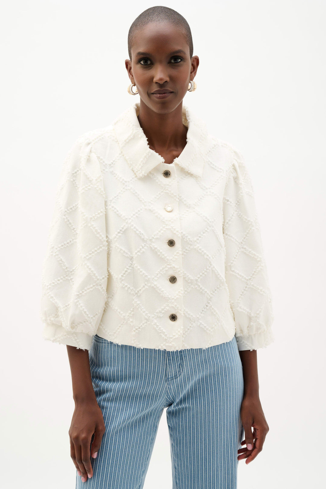 Joseph Ribkoff Twill Jacket with Balloon Sleeves  262919  Off White