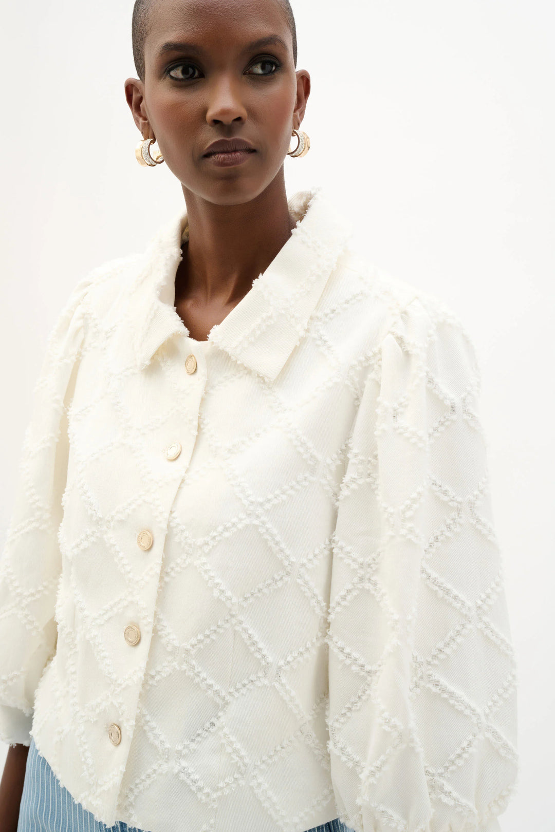 Joseph Ribkoff Twill Jacket with Balloon Sleeves  262919  Off White