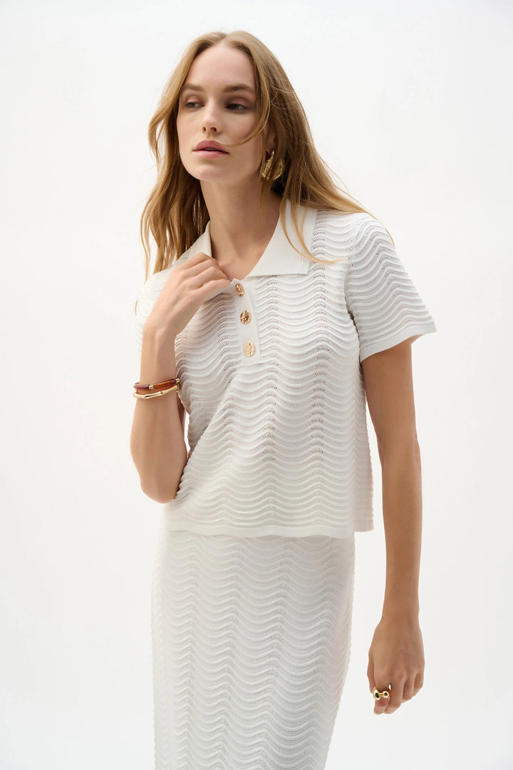 Joseph Ribkoff Sweater Knit Short Sleeve Shirt  262926  Vanilla