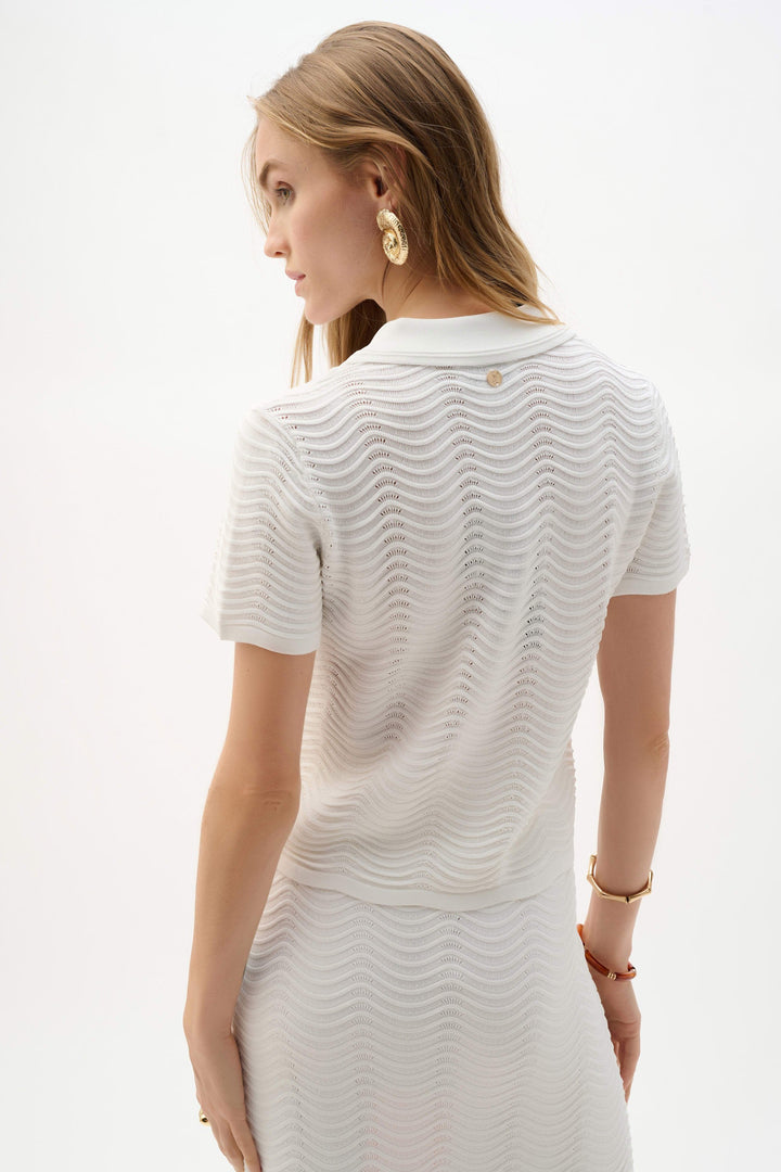 Joseph Ribkoff Sweater Knit Short Sleeve Shirt  262926  Vanilla