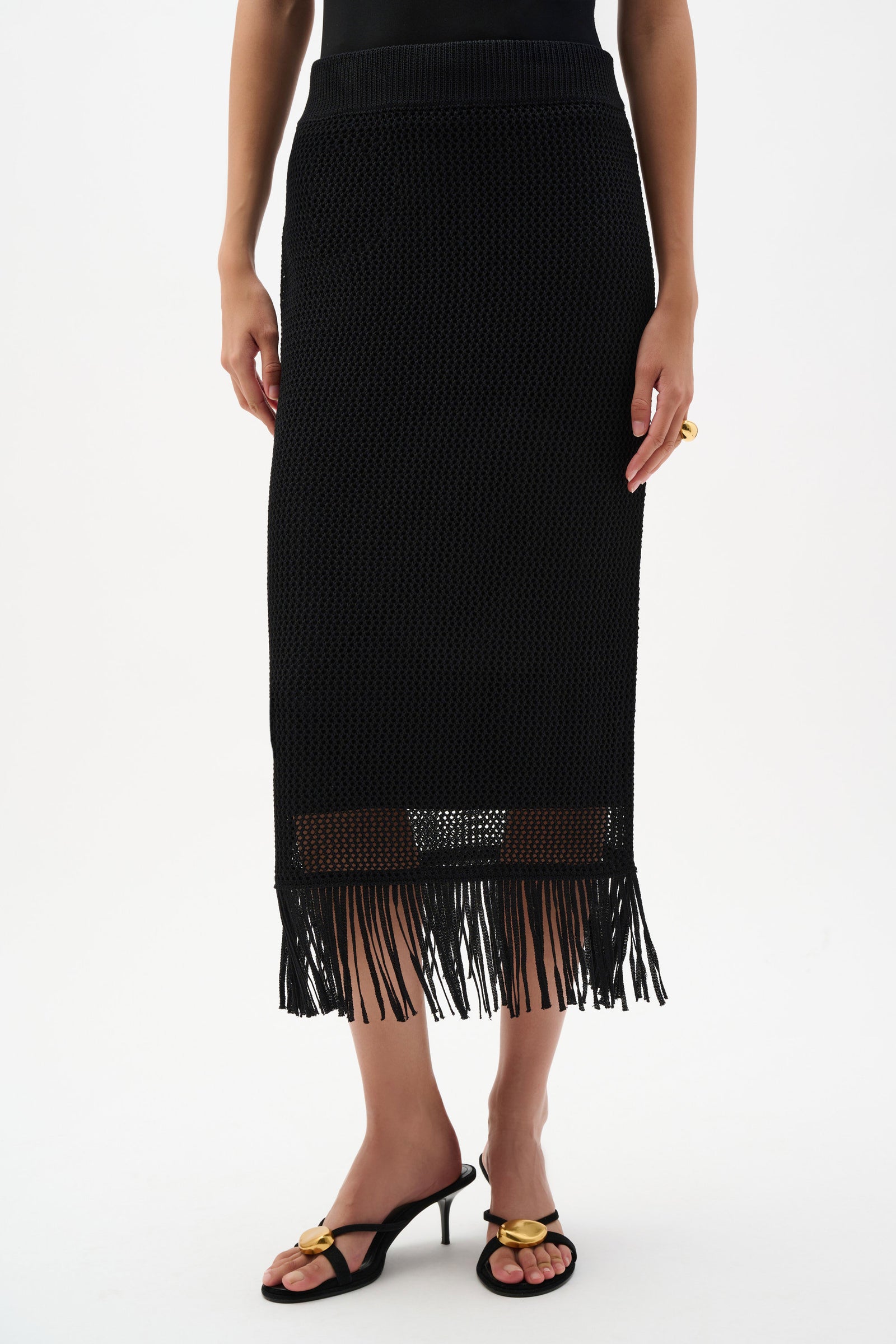Joseph Ribkoff Knit Pull-On Skirt with Fringe  262929  Black