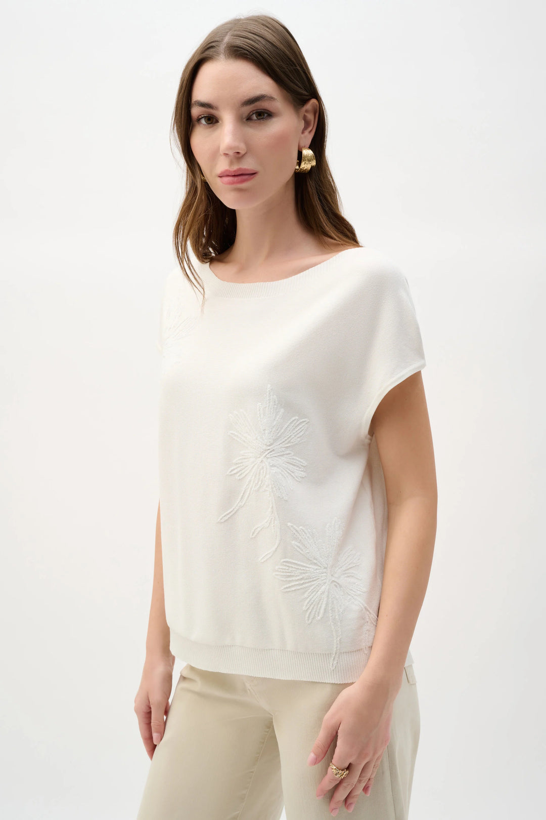 Joseph Ribkoff Knit Top with Embroidered Flowers