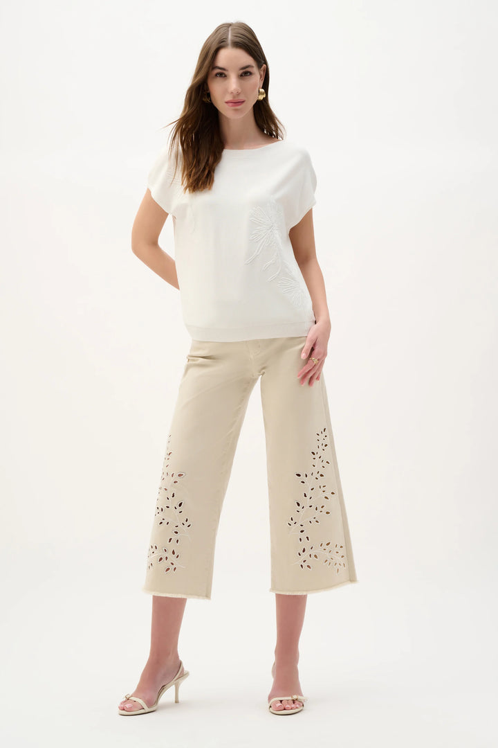 Joseph Ribkoff Knit Top with Embroidered Flowers