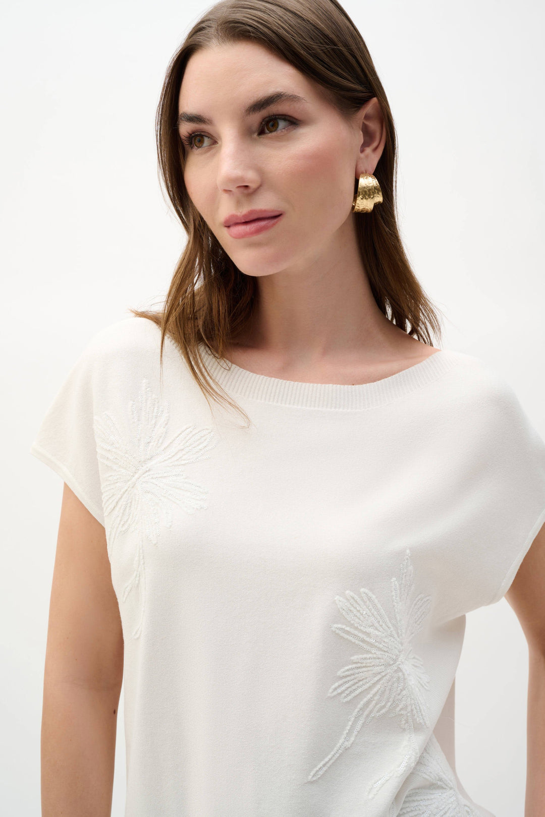 Joseph Ribkoff Knit Top with Embroidered Flowers