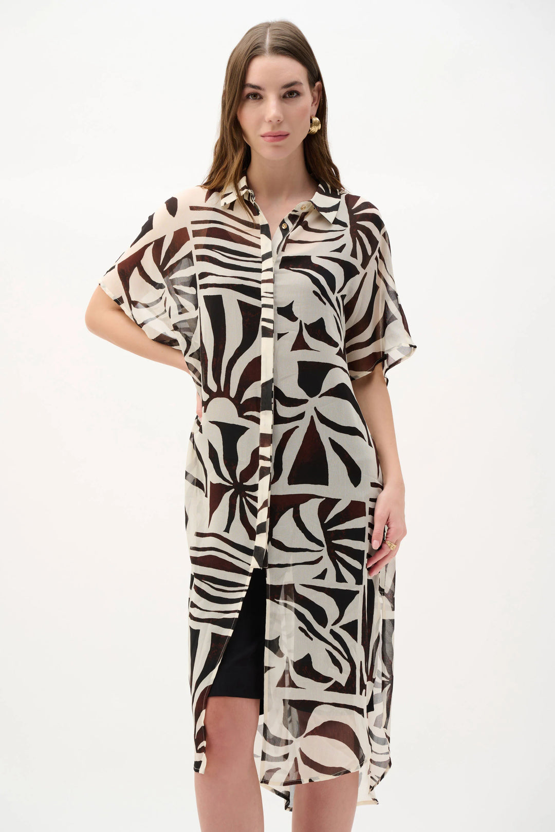 Joseph Ribkoff Tropical Print Long Tunic  262949  Beige/Multi