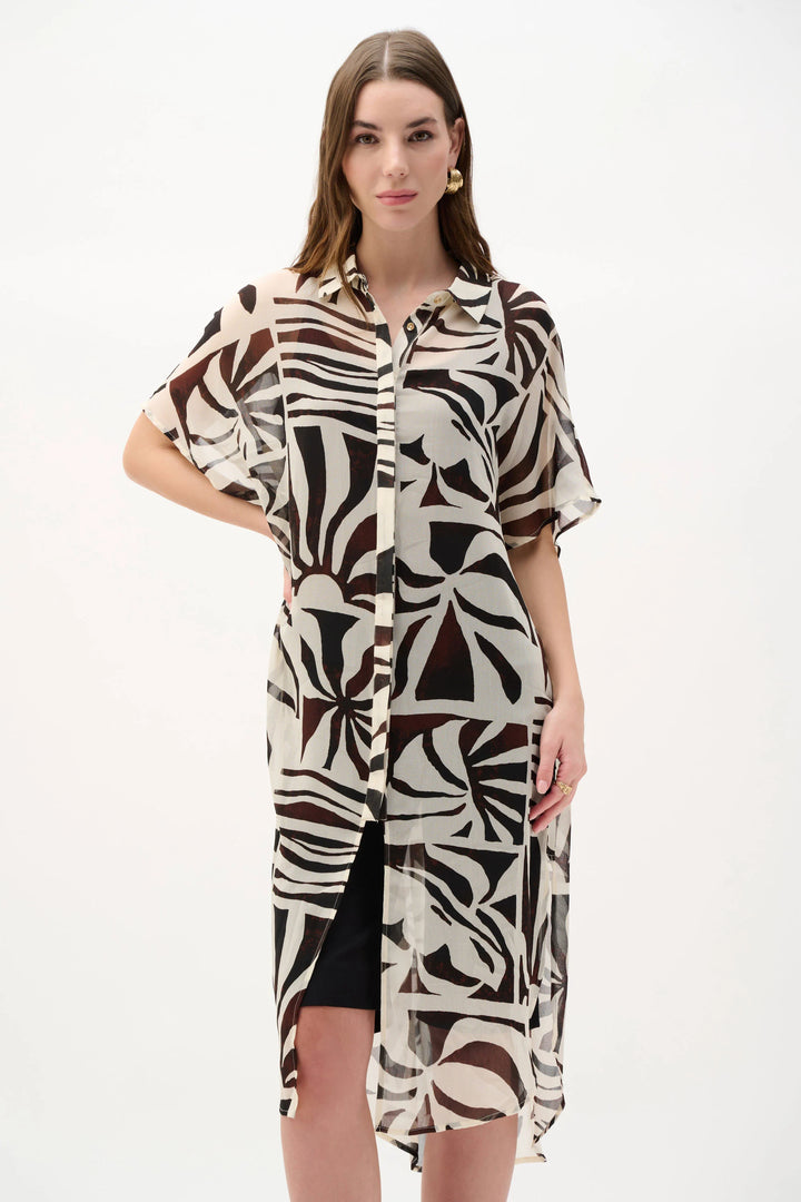 Joseph Ribkoff Tropical Print Long Tunic  262949  Beige/Multi