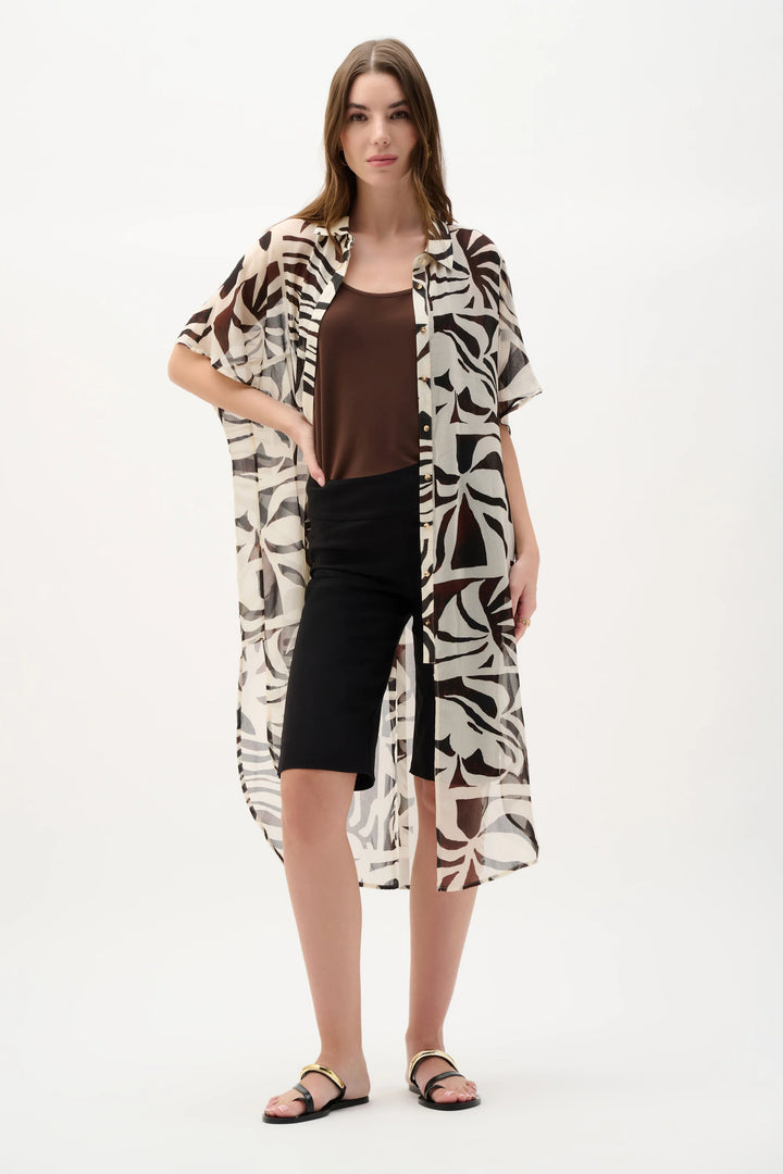 Joseph Ribkoff Tropical Print Long Tunic  262949  Beige/Multi