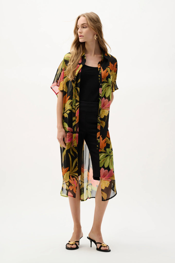 Joseph Ribkoff Tropical Print Long Tunic  262949  Black/Multi