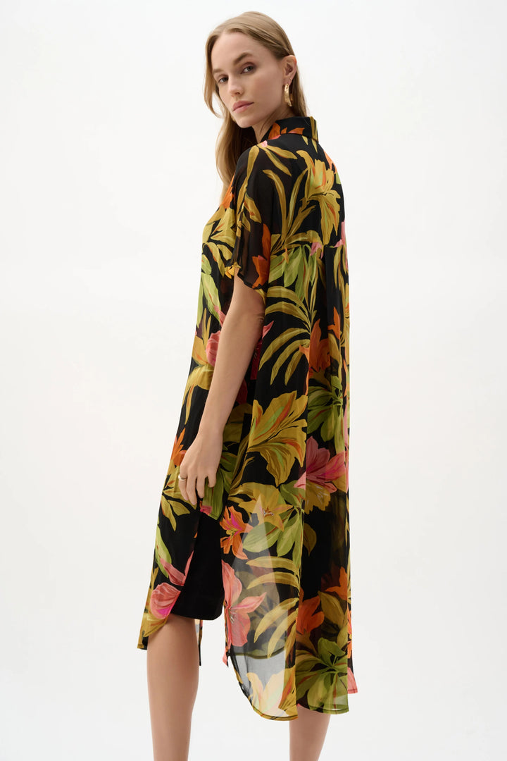 Joseph Ribkoff Tropical Print Long Tunic  262949  Black/Multi