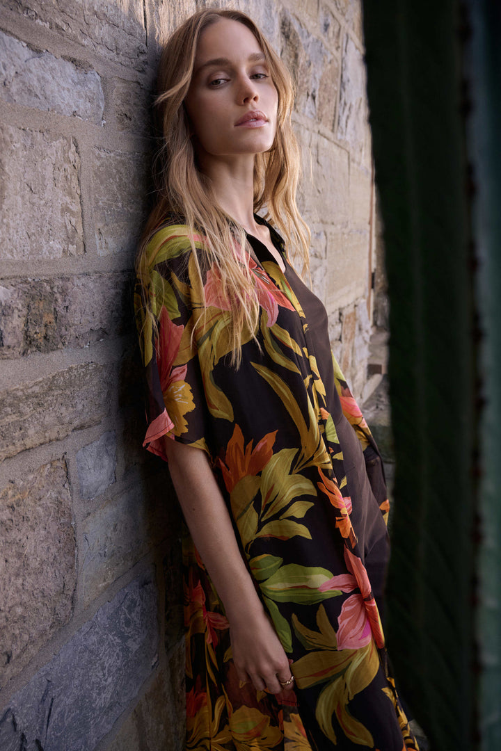 Joseph Ribkoff Tropical Print Long Tunic  262949  Black/Multi