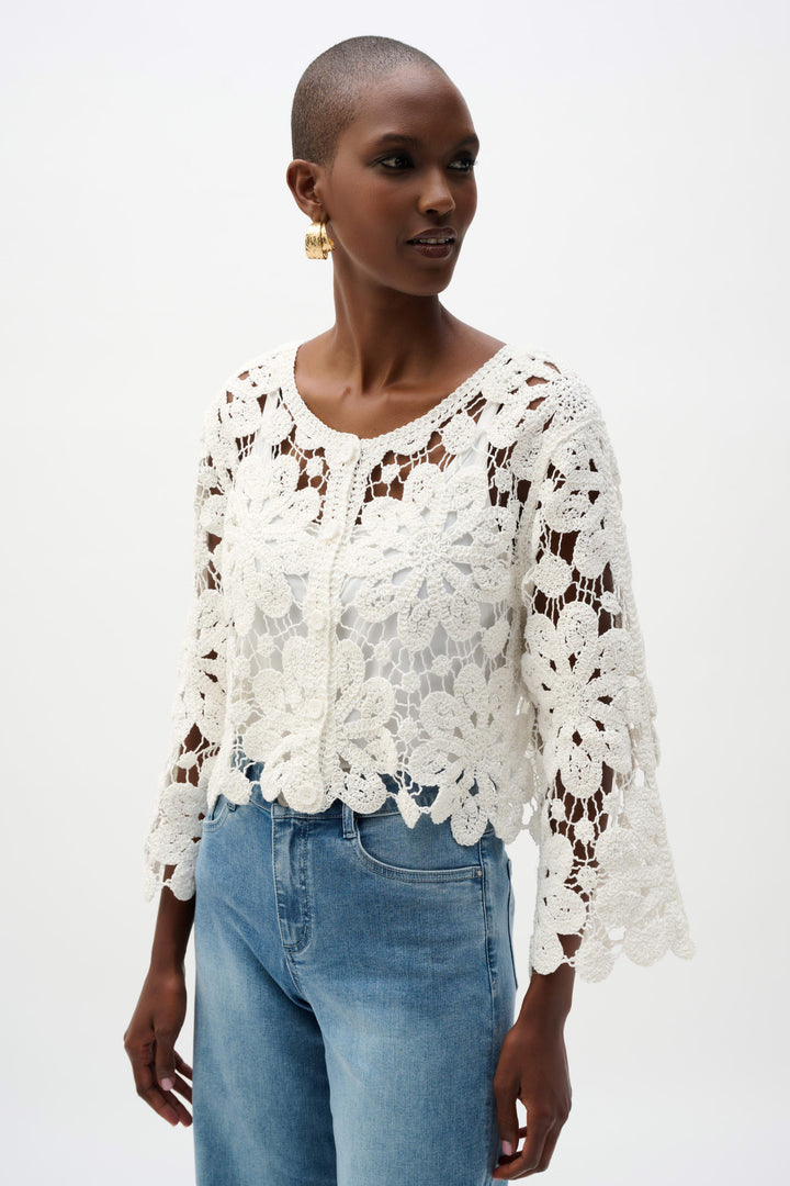 Joseph Ribkoff Crochet Boxy Cardigan  262958  Vanilla